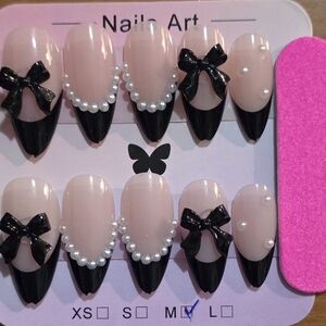 4/$20 Black and Pink Bow Nail Art Set